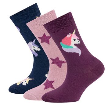 EWERS Socken 3er Pack Einhörner Sterne navy auberg