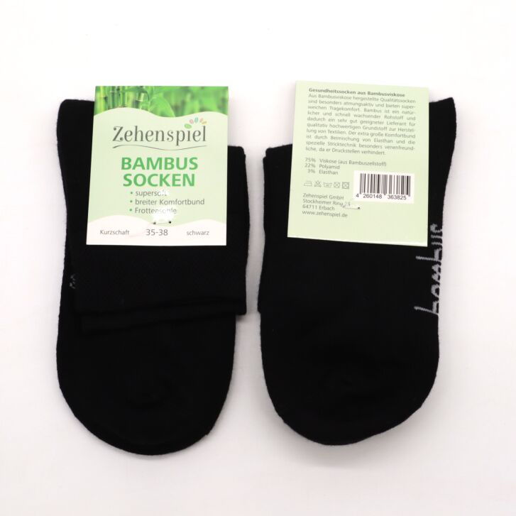 Zehenspiel Bambus-Socken Kurzschaft – 2 Paar, Schwarz 43-46